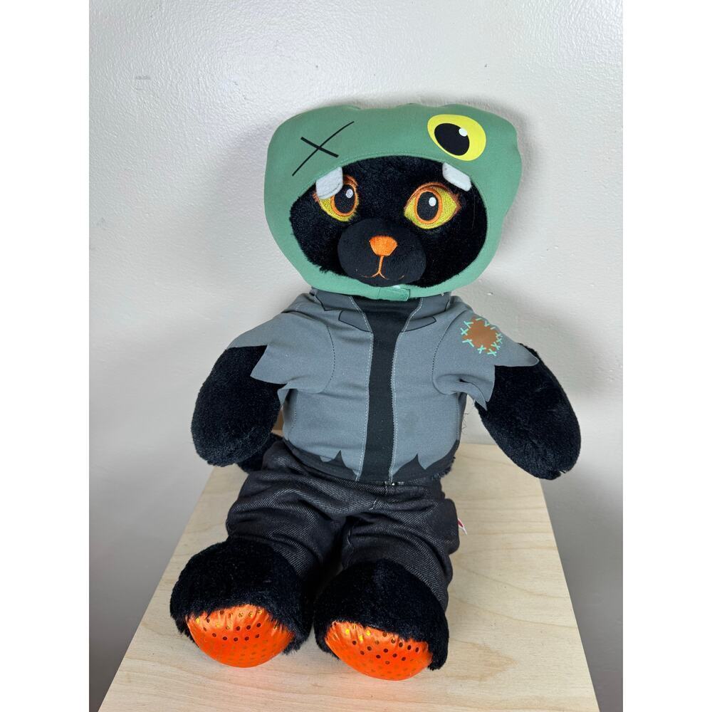Build A Bear Midnight Sparkle Cat Black Orange Stuffed Animal Plush Halloween